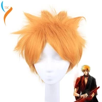 bleach kurosaki ichigo short fluffy layered cosplay wigs for man boys heat resistant synthetic hair wig cap