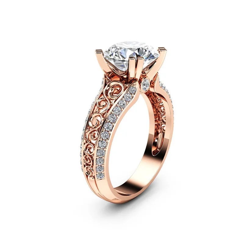 OMHXZJ Wholesale European Fashion Woman Man Party Wedding Gift Round White AAA Zircon 14KT Rose Gold Ring RR781 | Украшения и