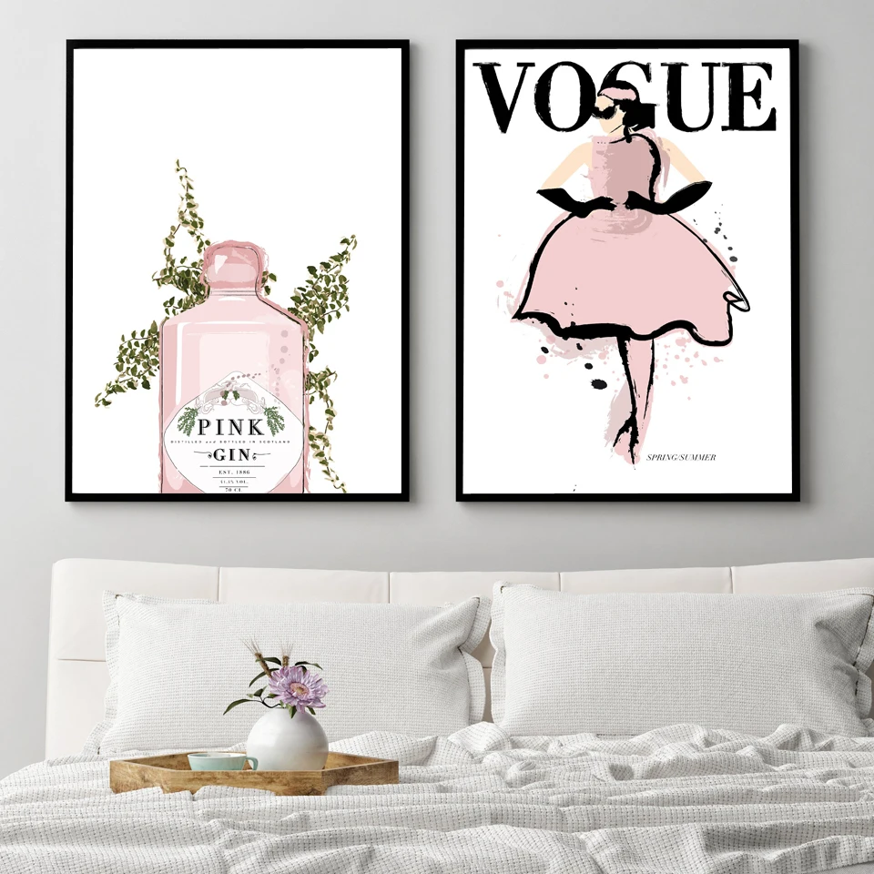Плакат-книга Vogue Fashion Girl Pink Gin Wall Art рисование на холсте скандинавские плакаты и