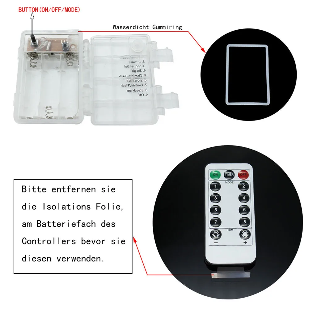 Микро-серебряное Провода огни IP65 Батарея гирлянды-таймер Функция 2 батареи