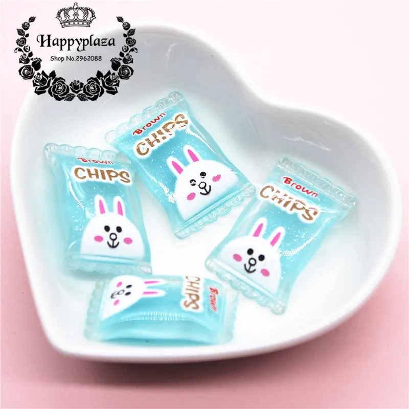 10 шт. Кабошон из смолы с плоским основанием блестящие белые кролики конфеты