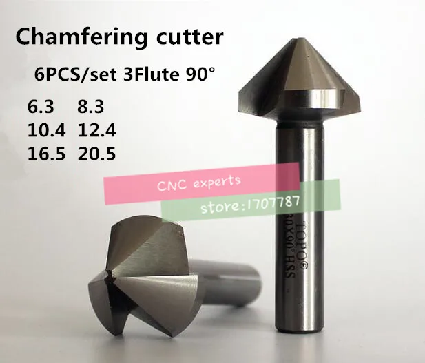 

6pcs 3 flute 90 degree HSS Chamfer Cutter Chamfering Drilling Mill Drill Set Milling Cutting Tool Set