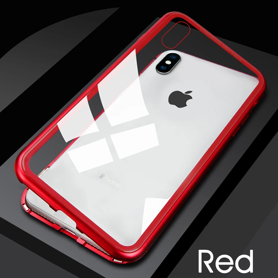 Магнитный металлический чехол для телефона для iPhone 11 Pro XR XS MAX 8 Plus 7, чехол из закаленного стекла с магнитом для iPhone 7, 6s Plus, чехол - Цвет: Red