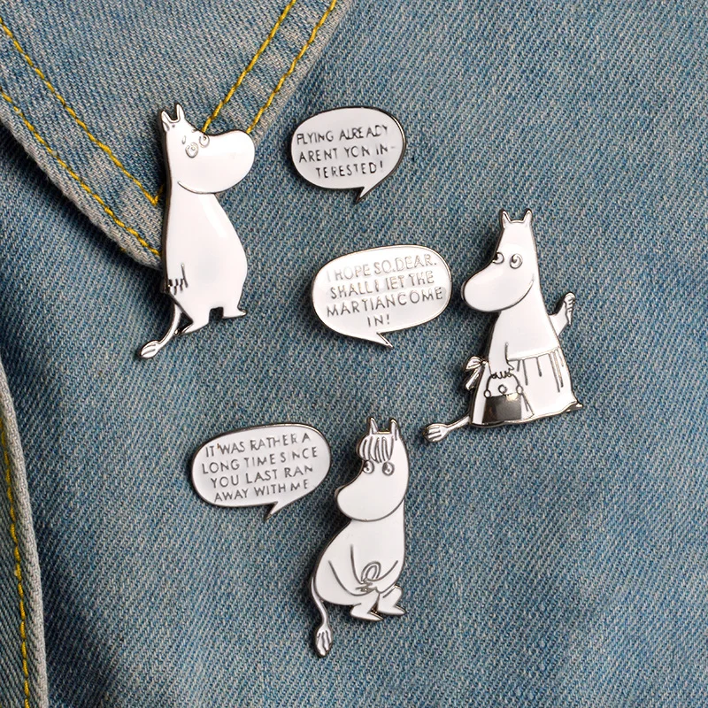 White Hippo Brooch Set Enamel Animal Pins Jacket Backpack Coat Collar Lapel Icon Cartoon Badge | Badges