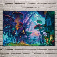 magic nature psychedelic artwork colorful house mushroom fabric posters on the wall picture home art living room decoration ys34