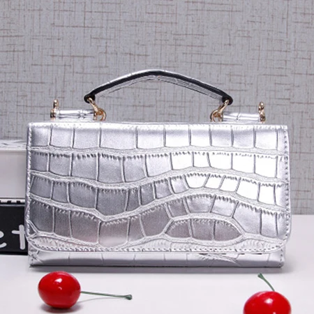 Серебристый Fashion Women Leather Evening Clutch Bags Stone Pattern Handbag Women Shoulder Bags Bolsas Wristlet Party Wallets Spot Goods - Цвет: Серебристый