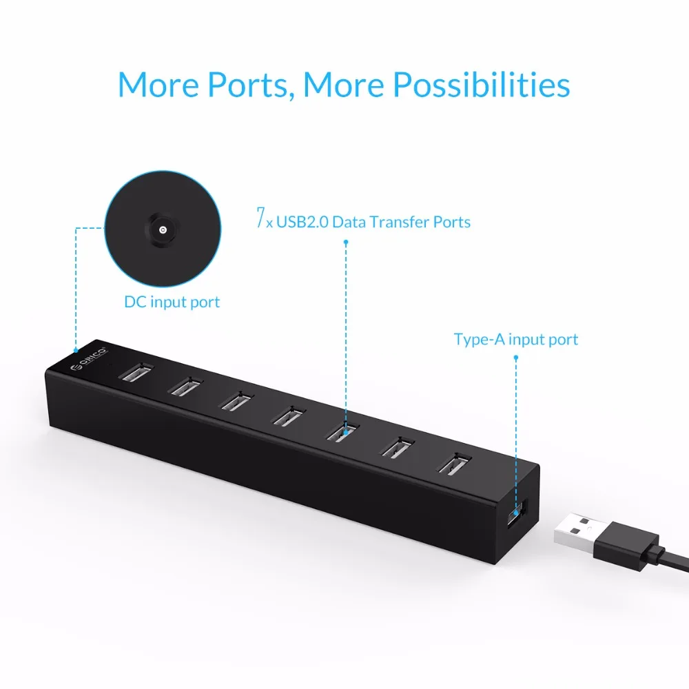 ORICO 7 портов USB 2 0 концентратор SuperSpeed с 100 см кабель для передачи данных Windows