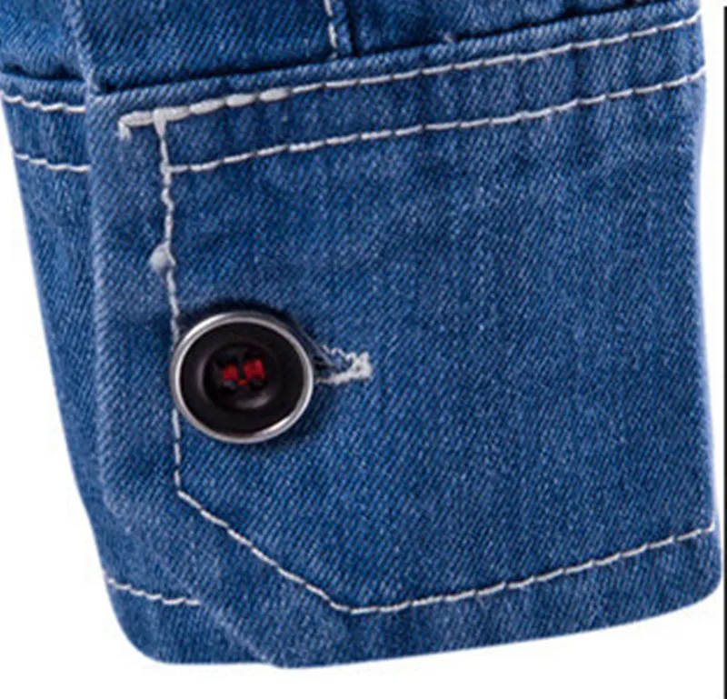 2016 Новая модная мужская джинсовая рубашка хлопковая приталенная брендовая