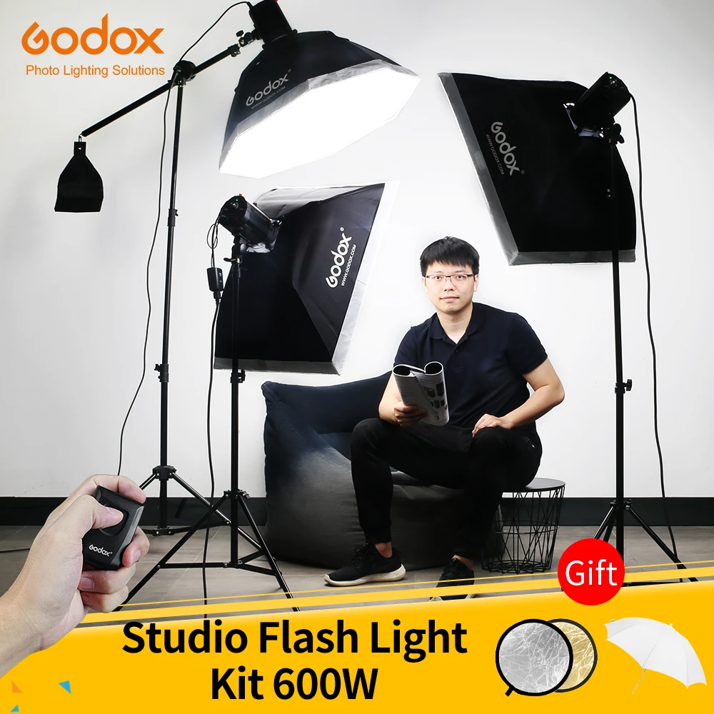 Godox 600Ws строб студия Flash светильник комплект 3 шт. 200Ws фотографический светильник ing-Strobes, светильник, триггеры, софтбокс