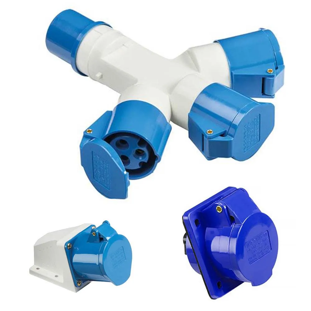 Синий 240 V 16 AMP 3 PIN Indudtrial Site Plug& Sockets IP44 2 P+ E Male/Female