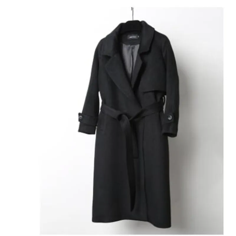 Женское длинное шерстяное пальто зимнее модное черное толстое теплое высокого