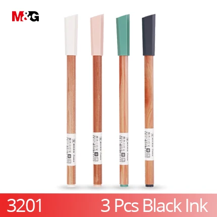 3 pcs 3201 black M& G 3 цветные черные, голубые чернила, высокое качество, деревянная гелевая ручка для письма школьника, милые офисные канцелярские принадлежности - Цвет: 3 pcs 3201 black