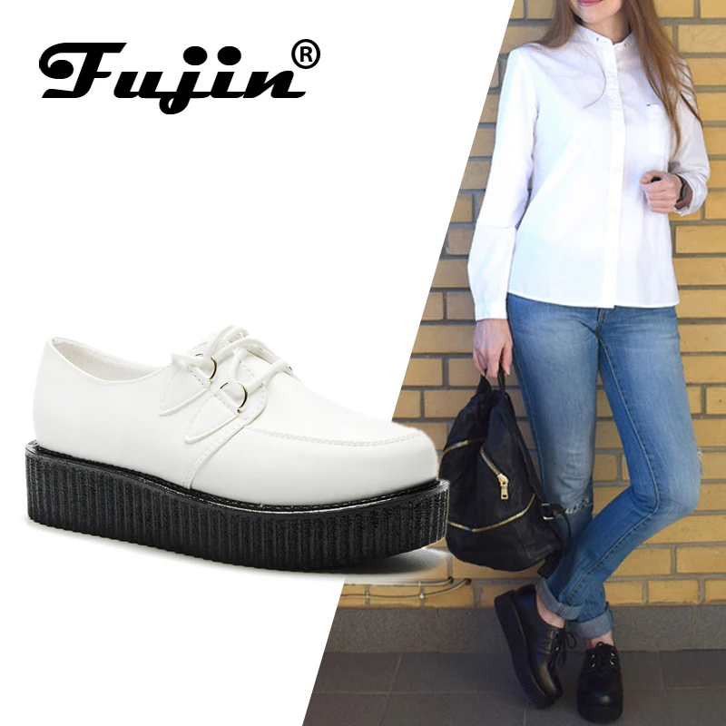Fujin/брендовые Кожаные Осенние криперы из искусственной кожи Женские лоферы