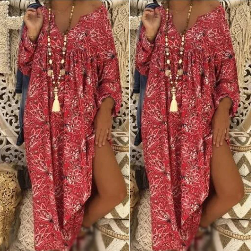 Женское платье летнее с длинными рукавами сарафан модная повседневная