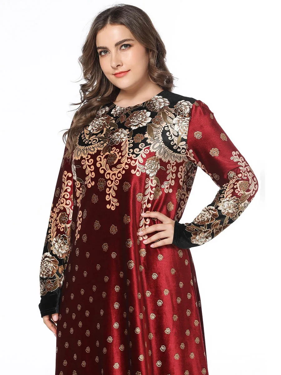 

Muslim Dress Abaya For Women Gown Dress Caftan Islamic Clothing Abaya Dubai Turkish Arabic Eid Floral Printing Free Shipping