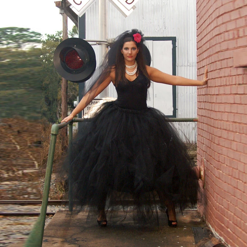 Женская юбка-пачка из тюля Длинная черная в готическом стиле на Хэллоуин бальное