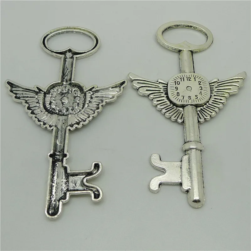 

20pcs/lot Angel Wing Clock Key Pendant 77x46mm Key Charms Jewelry Accessories