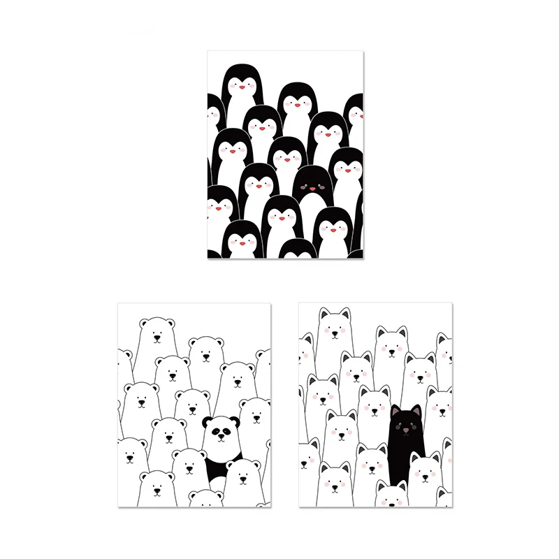 

CLSTROSE Nordic Cartoon Art Canvas Painting Different Animals Penguin Panda Art Wall Print Poster Kids Room Home Murals Decor