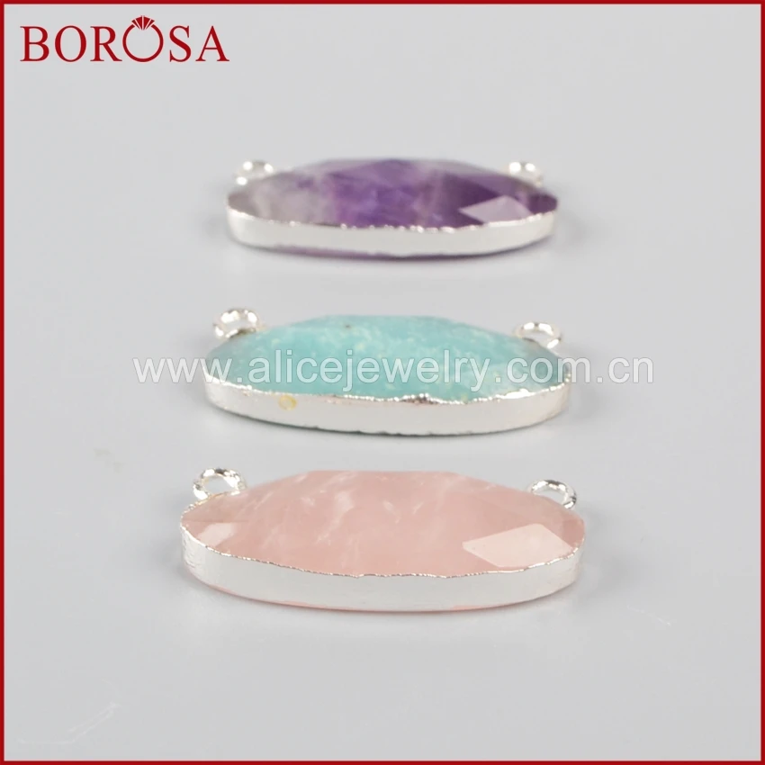 BOROSA серебряный цвет длинная форма яйца мульти-вид ограненные камни застежка двойная S0943
