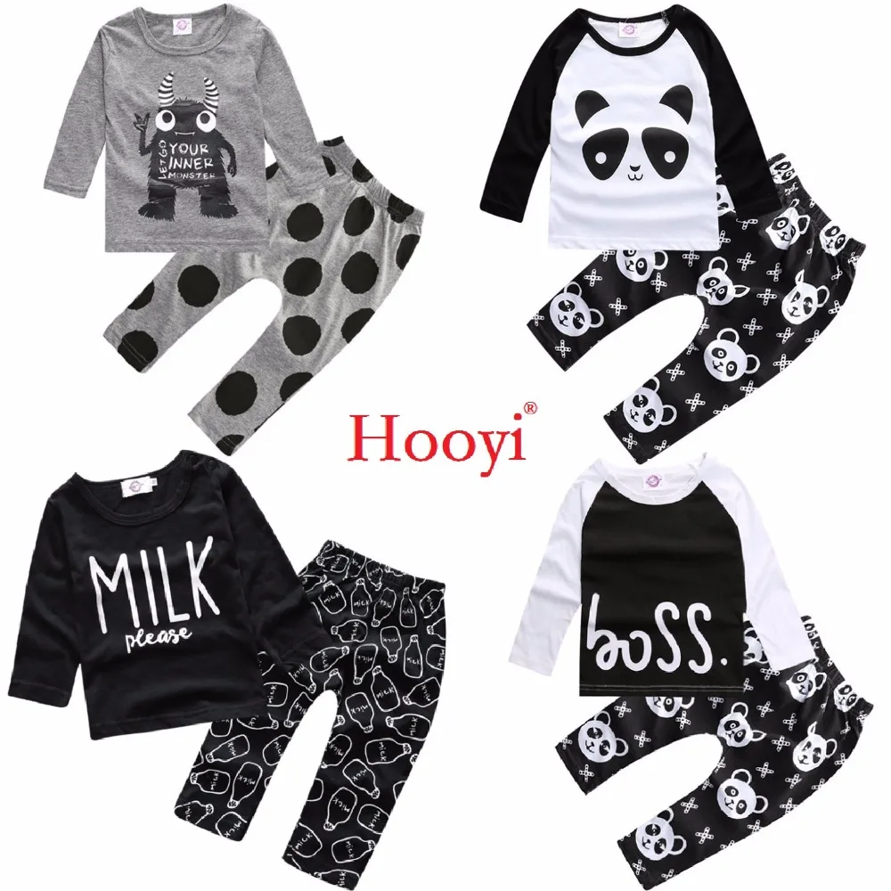 Hooyi Fashion Baby Clothes Suits Children 2-Pieces Clothing Sets Cotton Panda Monster Boys Tee Shirts Pants Newborn Outfits Tops | Детская