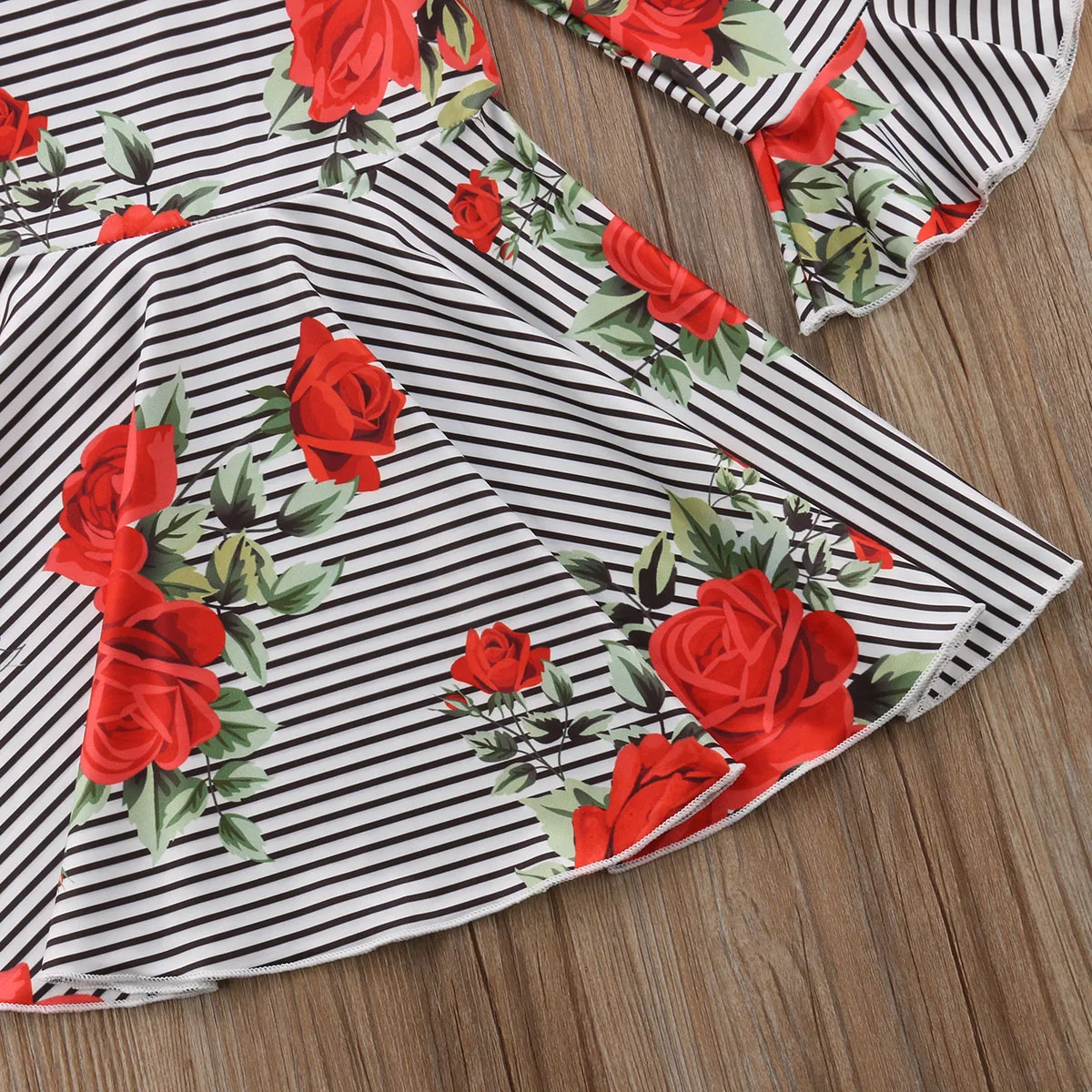 Toddler Baby Girls Summer Lovely Pretty Dress Long Flare Sleeve Striped Floral Print A-Line Knee-Length Outfit 1-6Y | Детская одежда и