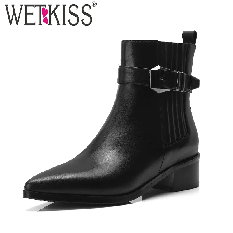 WETKISS/женские ботильоны на толстом каблуке средней высоты молнии с острым носком