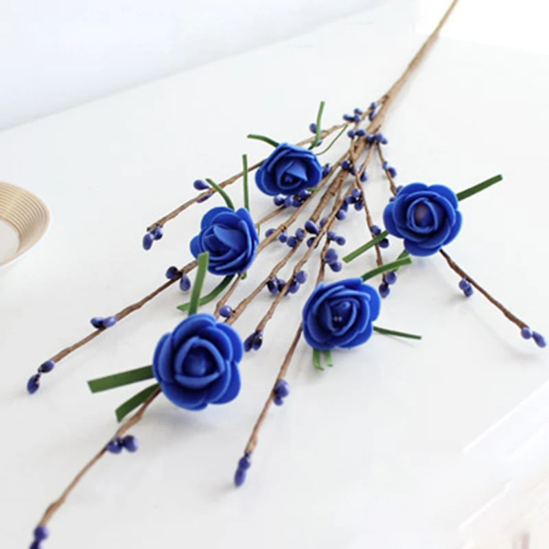 royal blue 1 шт., 5 головок, искусственные из ПЭ мини-розы, Маленькие искусственные цветы, свадебные, рождественские, для дома, сада, вечерние украшения, новые искусственные цветы - Цвет: royal blue