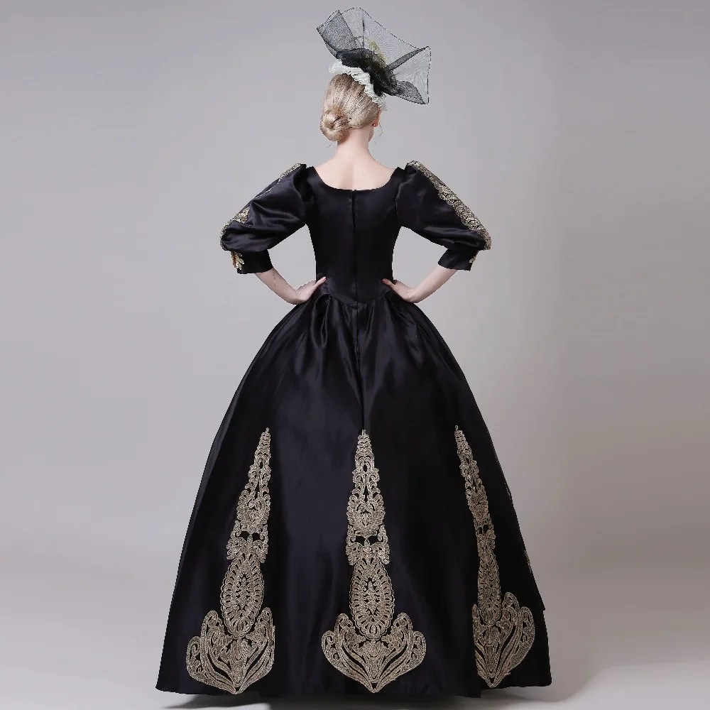 

19th Century Rococo Historic Ball Gown Black Victorian Period Dress Masquerade Ball Dress Theatre Dresses