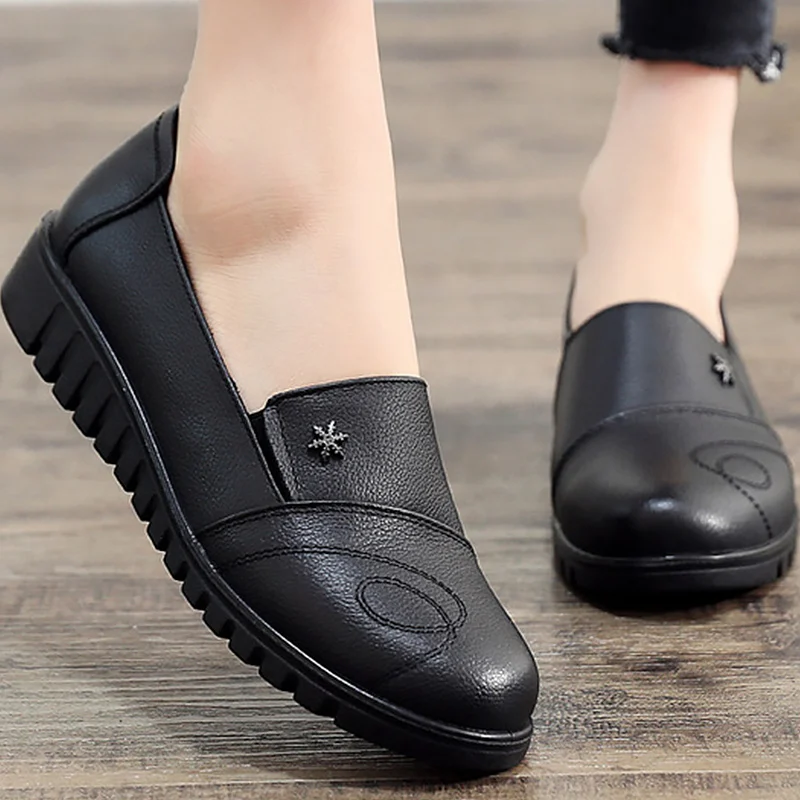 

Women's shoes black shoes women flats leisure round toe ladies flats large size 41 genuine leather shoes sapato feminino
