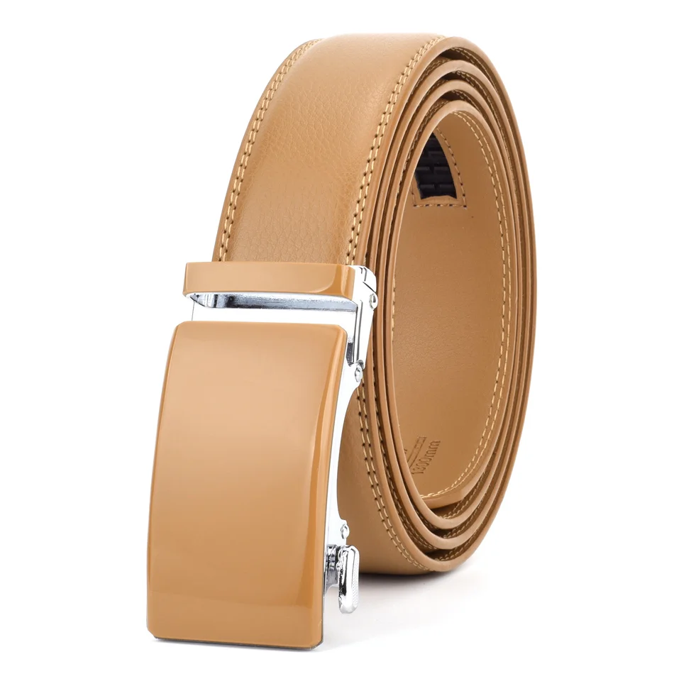 Light brown WOWTIGER черный, белый, красный, синий 35 мм ремень из натуральной воловьей кожи для мужчин Высокое качество мужской бренд трещотка автоматические роскошные ремни - Цвет: Light brown