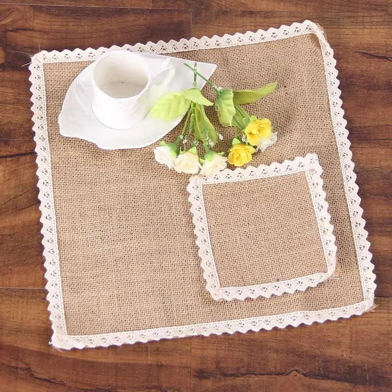 Горячая натуральная джутовая Мешковина настольная дорожка квадратная скатерть