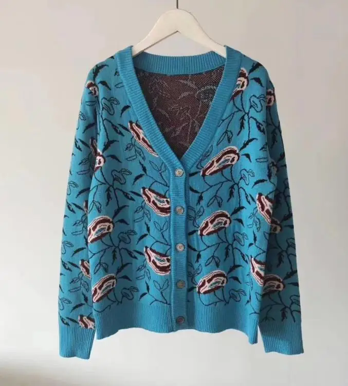 Autumn Knitting Long Sleeve Round neck Pullover Flower Knitwear Womens Sweater wear