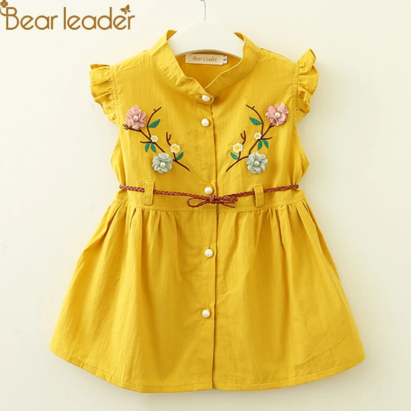 Bear Leader/платья для малышек Новая летняя одежда для маленьких девочек с цветочным узором; с вышивкой; платье принцессы платья для маленьких девочек с ЭЛТ, на возраст 6 мес.-24 м