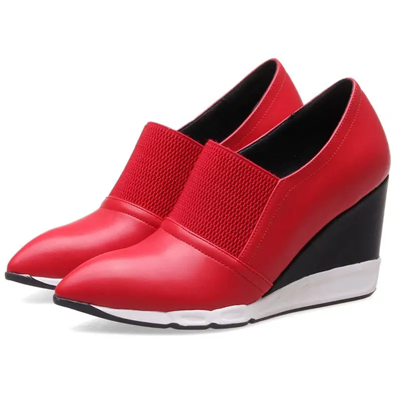 Red REAVE CAT/обувь женские туфли-лодочки на высоком каблуке модная пикантная женская обувь на танкетке с острым носком mujer крутая обувь из искусственной кожи на резиновой подошве черного и красного цвета; A052 - Цвет: Red