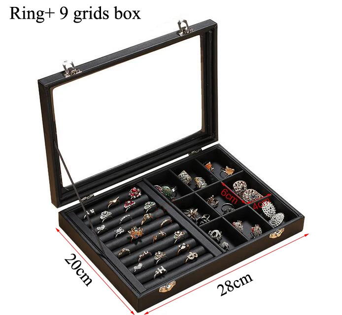 9 grids and ring box Модный размер, органайзер для ювелирных изделий из искусственной кожи, держатель для серег, кольцо, коробка, ожерелье, шкатулка, Ювелирная Подарочная коробка - Цвет: 9 grids and ring box