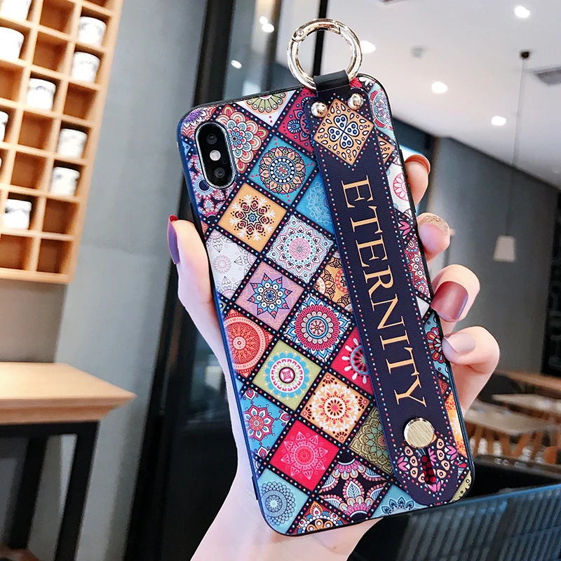Чехлы с ремешком на запястье для huawei P30 P20 Mate20 Pro Lite с цветком и матовой задней крышкой, мягкий чехол для Honor V20 Pro Nova 3 3i 3e 4 4e