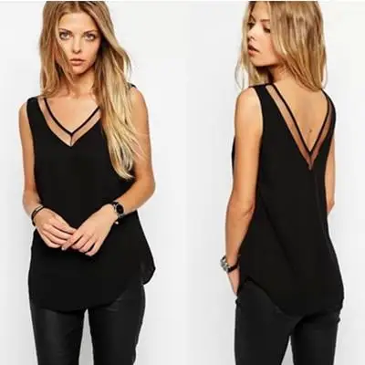 Майка женская шифоновая повседневный пикантный Топ без рукавов черный/белый