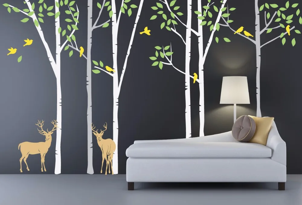 Большая береза дерево с оленем настенные наклейки для детей детская комната