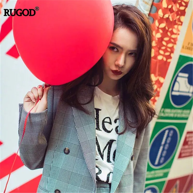 Женские костюмы в клетку RUGOD офисные комплекты с двубортным блейзером английском
