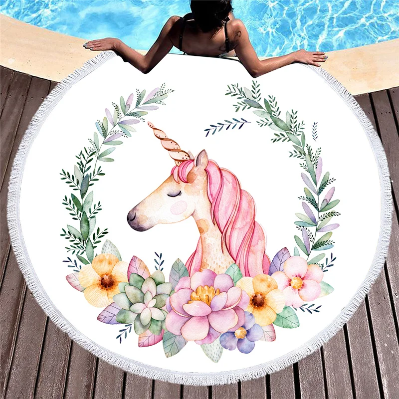 

Wongs Bedding Round Beach Towel Unicorn/Skull/wolf/butterfly Microfiber Fabric Bath Towel 150cm Size Hot Sale