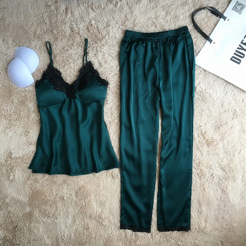 Новые модные роскошные кружево Шелковый пижамный комплект Лето Осень Костюмы