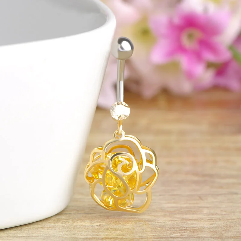 Funmor кольцо для пирсинга пупка с цветами ювелирные изделия из нержавеющей стали