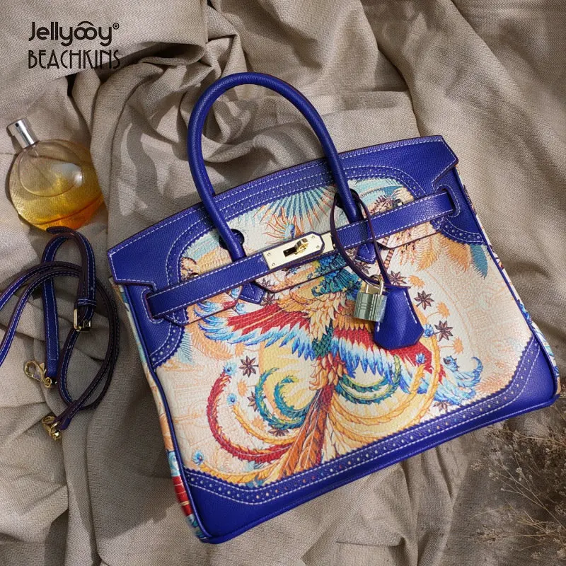 Jellyooy пляжная женская сумка с откидным замком из натуральной кожи сумки принтами