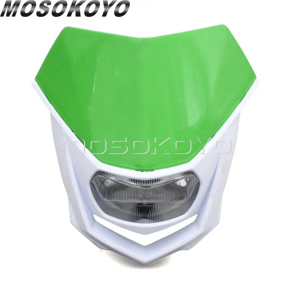 Черный Байк фары для мотокросса H4 головной светильник для Kawasaki KLX450R Yamaha WR450 WR250 TTR KTM SX EXC - Цвет: green white