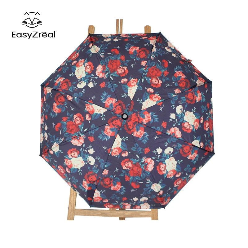 

2018New Small Floral 3 Fold Anti-UV Sun Rain Umbrella Special Rugged Bright Durability Not Automatic Scrub Fashion Handle Gift