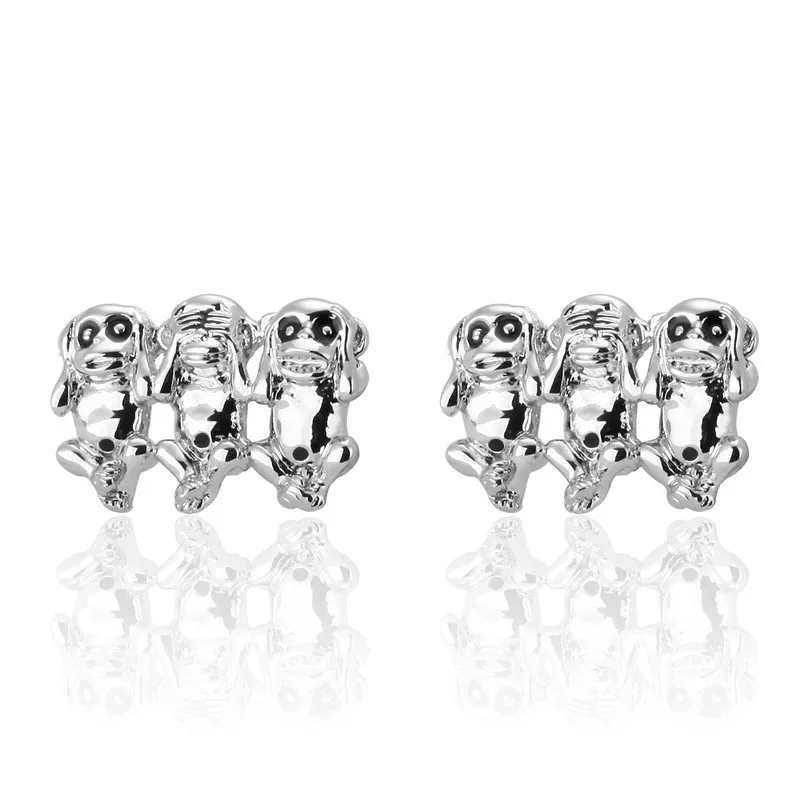 KC три Серебристые запонки с изображением обезьяны высококачественные Медные