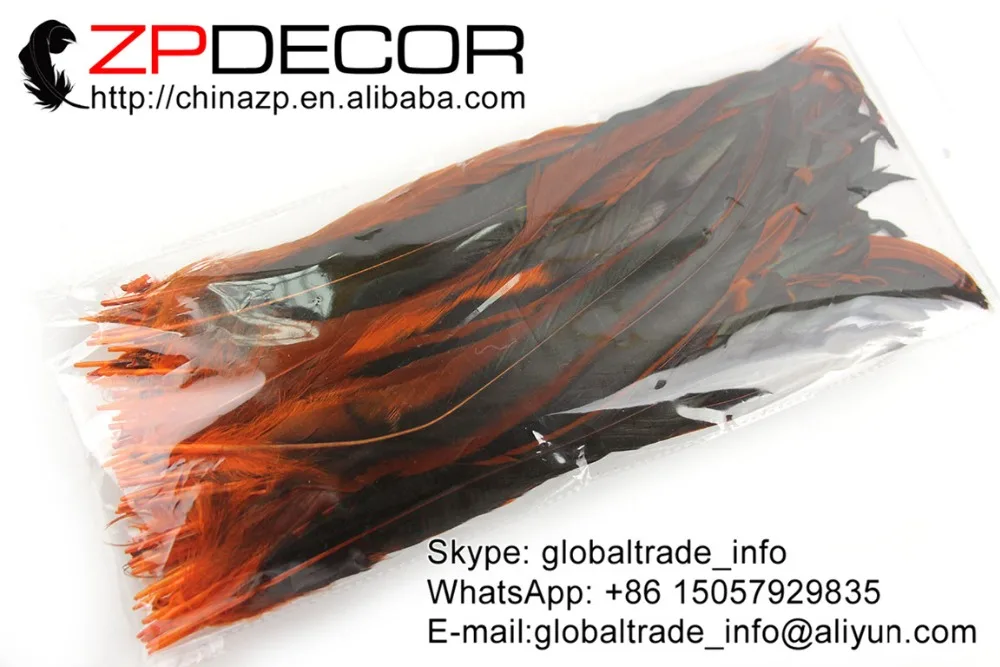 

ZPDECOR 100 pcs/lot 30-35 cm(12-14 inch) Orange Hand Sorting Dyed Rooster Coque Tail Feathers For Sale