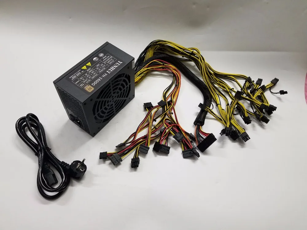 Блок питания YUNHUI ETH ZCASH MINER Gold POWER 1600 Вт (с кабелем) miner для R9 380 RX 470 RX480 6 GPU карт |supply