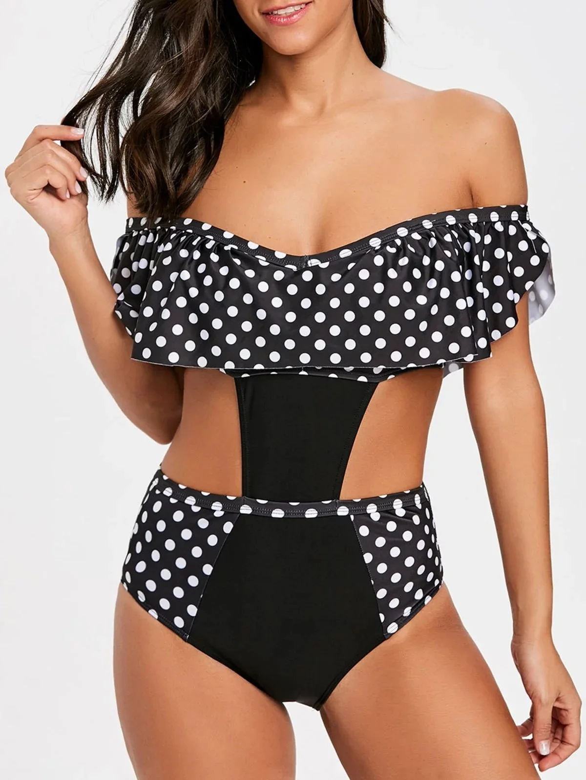2018 Women Bikini One Piece Swimsuit Off Shoulder Prints Pink Print Floral Swimwear Low Neck Beach Suit High Waist Chic | Спорт и