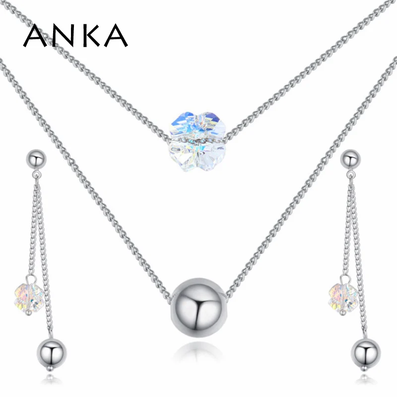 

ANKA four leaf clover double jewelry sets earrings and necklaces made with Crystal from Austria for women jewelry gift #125125